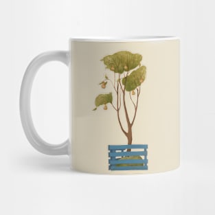 Pear tree planted in a blue box. Mug